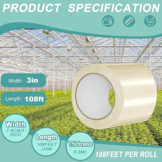 3Inch Heavy Duty Greenhouse Repair Tape 6.3Mil Thick 108Ft-UV & Waterproof PE Patch Tape for Home Garden,Hoop House,Farm-Instantly Fix Film Holes & Tears