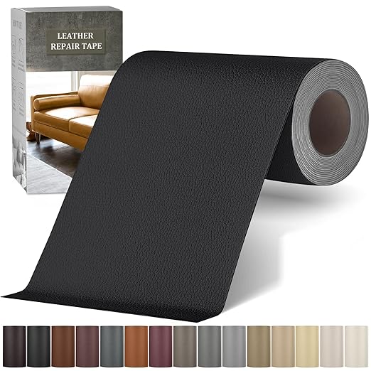 Self Adhesive Leather Repair Patch Kit, 4" x 63" Large Vinyl Leather Repair Tape for Furniture, Car Seat, Couch, Sofa, Chair Black