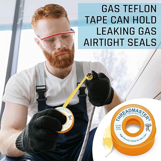 TAPEWELL Yellow Gas Teflon Tape, Pipe Thread Sealant, 260" Length 1/2" Width, for Propane, Natural Gas, & More, Pack of 2 (2)