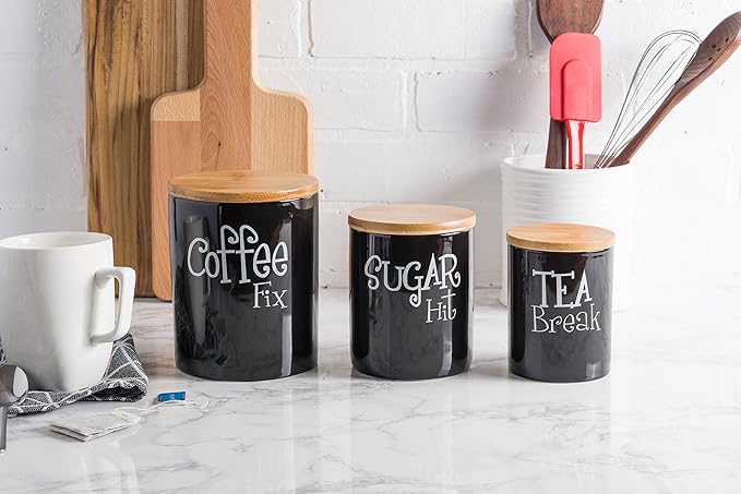 DII Kitchen Accessories Retro Collection, Ceramics, Canister Set, Black, 3 Piece