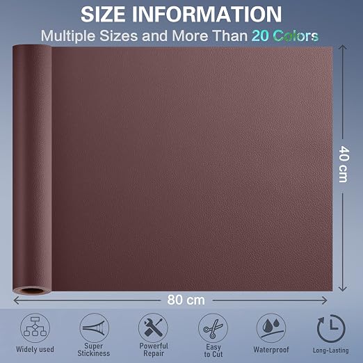 Self Adhesive Leather Repair Patch Kit, 31.4 in x 16 in Large Vinyl Leather Repair Tape for Furniture, Car Seat, Couch, Sofa, Chair Reddish Brown