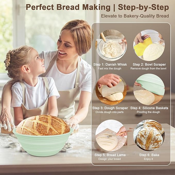 Upgraded & Thickened Silicone Banneton Bread Proofing Basket, JOCXSPI 10" Oval & 9" Round Sourdough Basket with Silicone Lid, Foldable, Non-Stick, BPA-Free, Easy-Clean