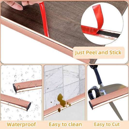 22Ft Rose Gold Peel and Stick Trim, Large Molding for Walls, Edges, Borders, Window Frames, Backsplash Tiles - Flexible and Self Adhesive (5 Colors)