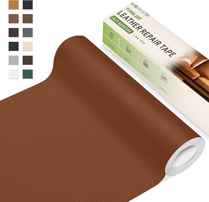TIANLDD Leather Repair Tape,16 x 80 Inches Self Adhesive Leather Repair Patch，Leather Repair Kit for Furniture，Couches,Car Seats,Cabinets,Handbags(Brown-Litchi Grain)