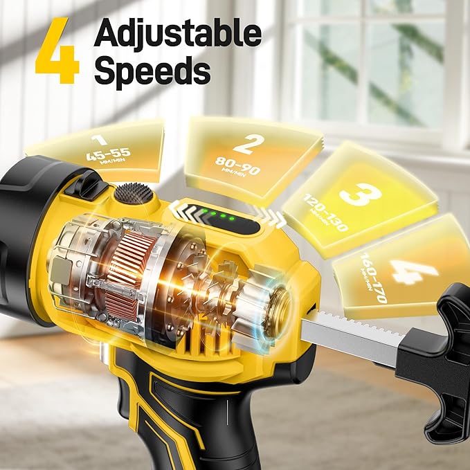Electric Caulking Gun, 10oz Caulk Gun with 1x2000mAh Batteries, Cordless Caulking Gun, 4 Adjustable Speeds, LED Light, Auto Retraction, 9 Pcs Silicone Caulking Tools for Filling and Sealing