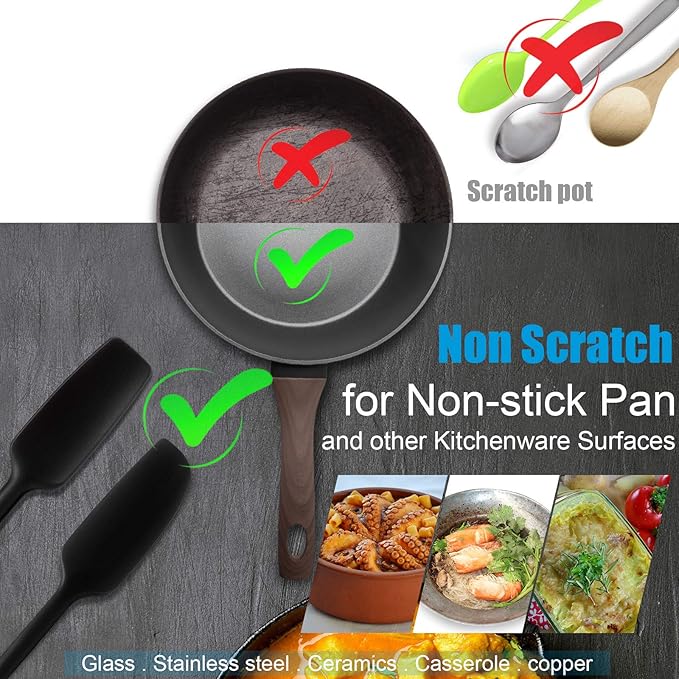Patelai 2 Pieces Long Handle Small Rubber Spatula Mini Silicone Jar Spatula Non-stick Rubber Scraper 11 Inch Silicone Scraper for Jars, Smoothies, Blenders Cooking Baking Stirring Mixing Tools(Black)