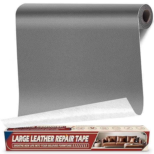 Leather Repair Tape Patch, 17" x 79" Self Adhesive Leather Patches for Furniture,Vinyl Repair Kit for Car Seat, Couch, Chairs, Boat Seat, Sofa Dark Grey