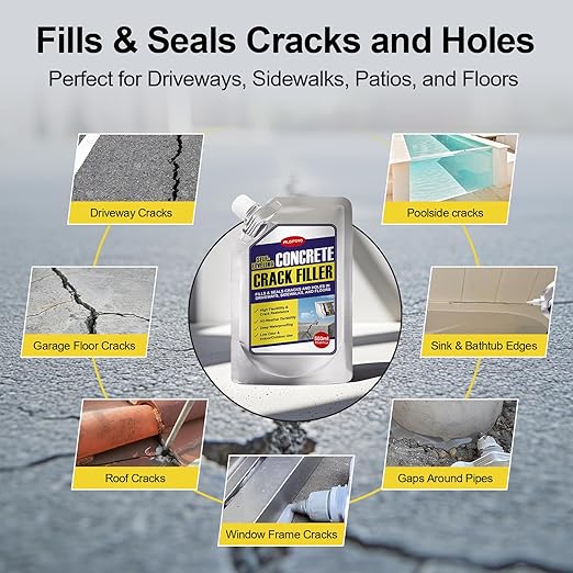 Self-Leveling Concrete Crack Filler – High Elasticity Waterproof Cement Sealant, 70.6oz Fast-Drying DIY Outdoor Concrete Joint Repair Seal Glue for Driveway, Sidewalk, Patio, Garage Floor - 4Pack Gray