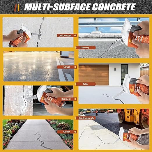 Concrete Crack Filler, 9Packs Premium Concrete Crack Sealant, Weather-Resistant Caulking Glue,Quick-Drying & Waterproof Repair Adhesive for Slabs, Driveways, Sidewalks (Grey)