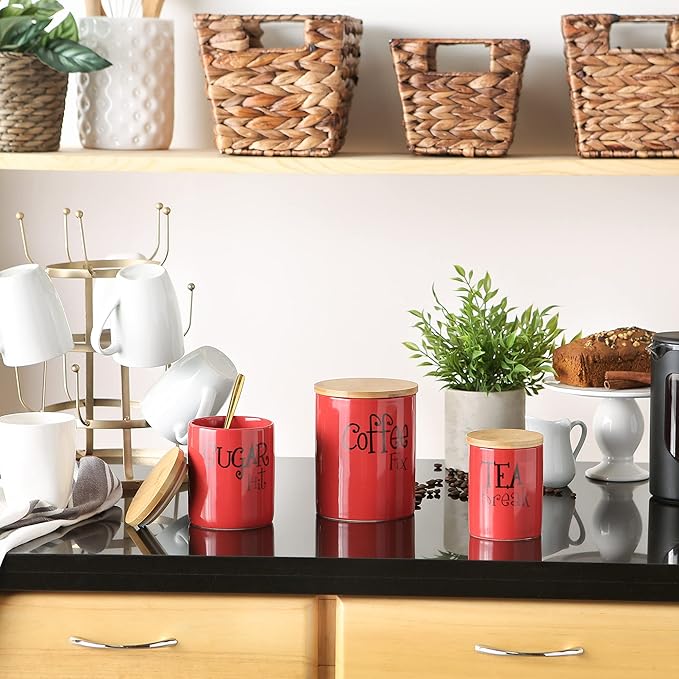 DII Kitchen Accessories Retro Collection, Ceramics, Canister Set, Red, 3 Piece