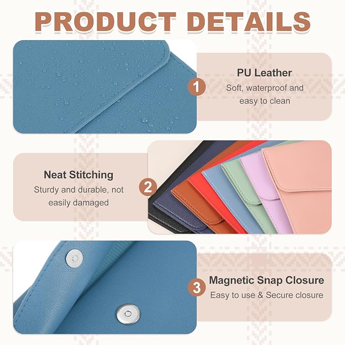 PATIKIL 2Pcs PU Leather A4 File Folder, Document Holder Envelope Waterproof Napa Texture Filing Organizer Portfolio Folder Case with Magnetic Snap Closure for Home Office, Light Blue