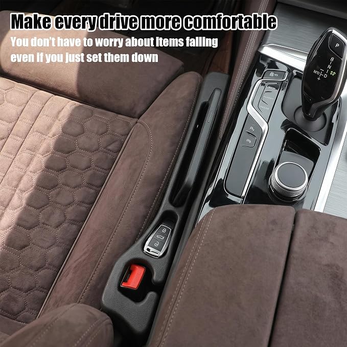 2PCS Car Seat Gap Filler, PU Leather Seat Gap Filler Strip, Anti-Drop Car Seat Gap Plug Catcher, Car Gap Seat Filler Between Seats for Cars SUVs Trucks (Black)