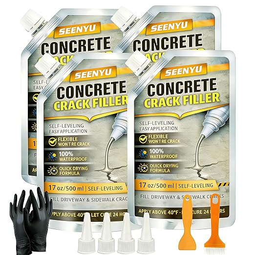 Concrete Cement Crack Filler Self-Leveling Sealant, Waterproof Fast-Drying Concrete Sealer Repair, Flexible Easy DIY Crack Seal Gule for Driveway, Sidewalk, Patio, Garage Floor, Asphalt - 4PC