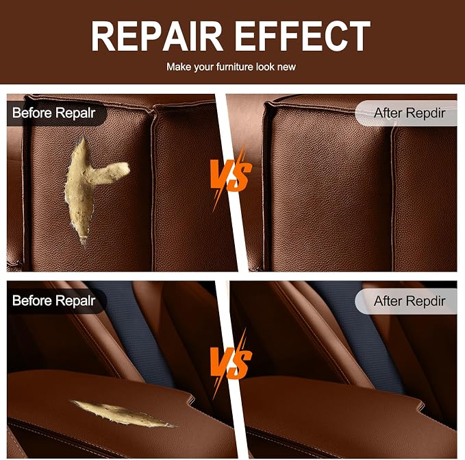 Leather Repair Patch 15.7x80 inch Large Self-Adhesive Vinyl DIY Leather Repair Kit for Sofa Car Seats Chairs Shoes Bags Damaged Furniture (Brown)