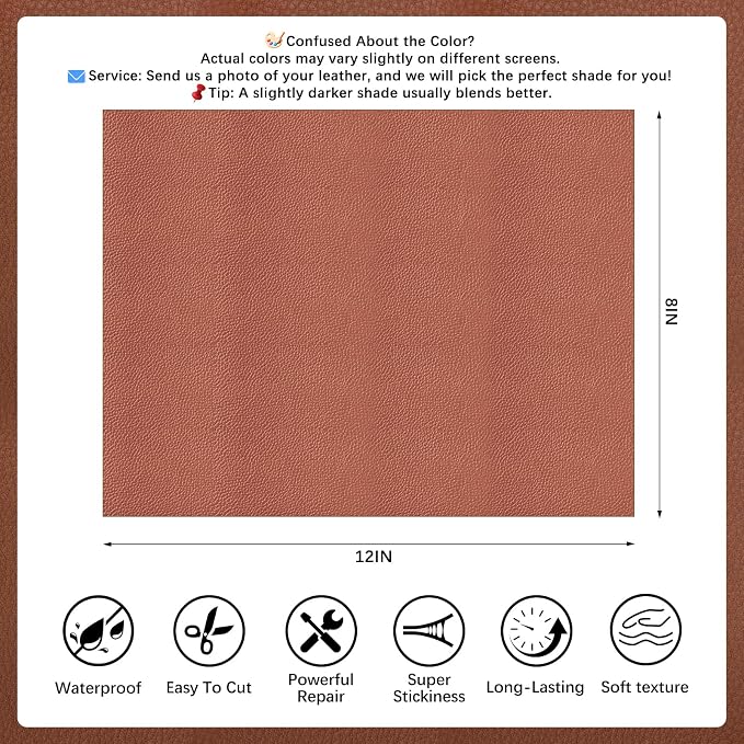 2 Pcs Brown Leather Repair Tape, 8x12 Inch Leather Repair Patch Self-Adhesive, Waterproof Faux Leather Patch, Vinyl Repair Tape for Couch, Sofas, Furniture, Office Chair, Car Seats