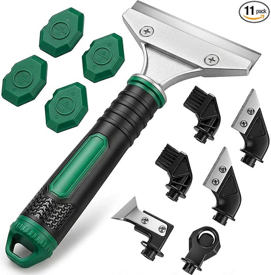 6 in 1 Caulk Remover Tool with Dual-End Multi-Function Handle – Includes Grout Removal Tool for Bathroom, Kitchen, Tile, Shower, Sink & Window Sealing and Cleaning