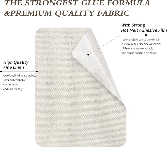 KING MOUNTAIN Linen Fabric Iron-on Repair Patch, Inside&Outside Fabric Repair Patch, 3"x60" with Backing Glue Linen Repair Decorative Patch kit (Off-White)