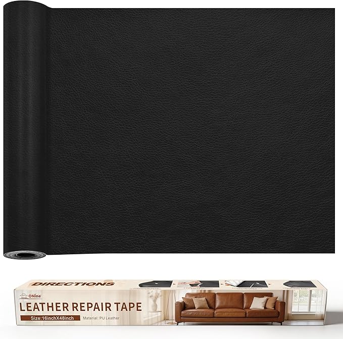 ONine Leather Repair Patch，Leather Repair Tape, 16 x 48 inches Leather Repair Patch for Furniture,Vinyl Repair kit，Leather Couch Patch，for Sofas, Furniture, car Seats(Black)