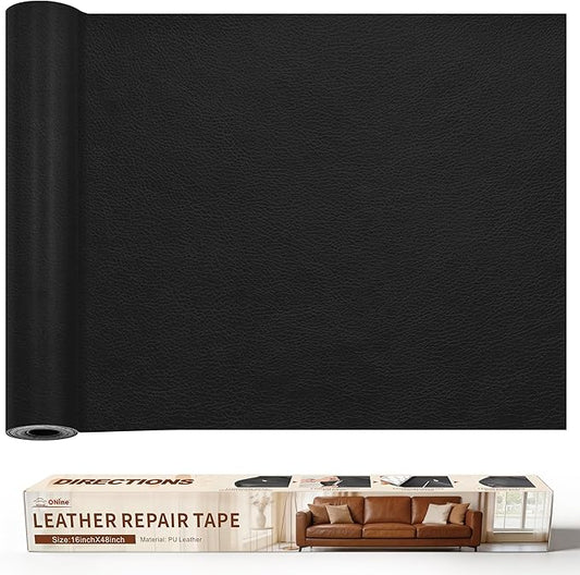 ONine Leather Repair Patch，Leather Repair Tape, 16 x 48 inches Leather Repair Patch for Furniture,Vinyl Repair kit，Leather Couch Patch，for Sofas, Furniture, car Seats(Black)