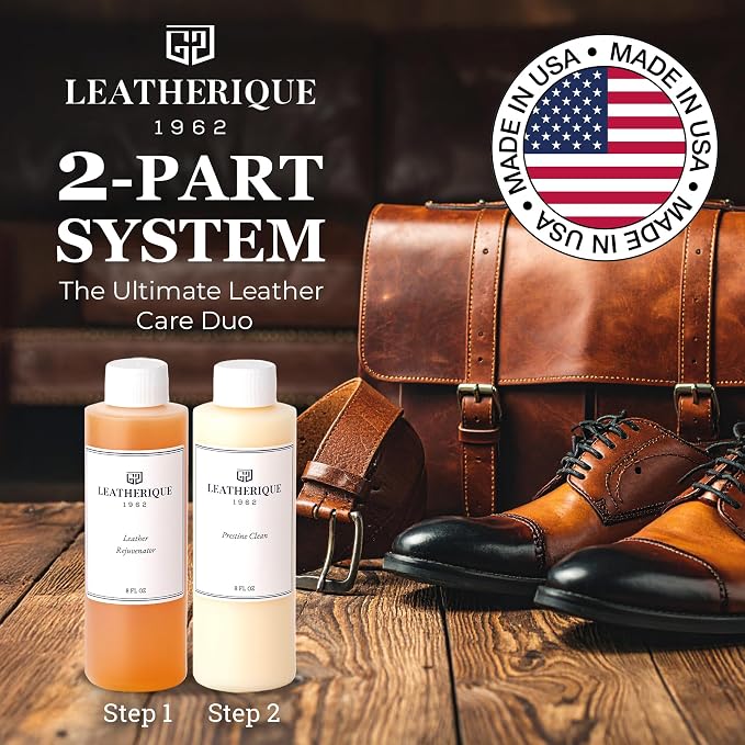 Leather Care & Preservation Set - 16 oz | Leatherique Rejuvenator Oil & Prestine Clean 2-Step System | Softens, Conditions & Preserves Leather | Perfect for Cars, Furniture, Saddles & More