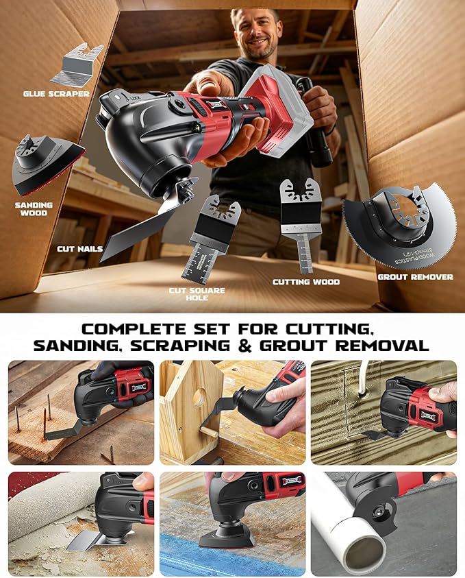 DIYtoolifz Cordless Oscillating Tool Compatible with Milwaukee 18V Battery, 6 Variable Speed Brushless-Motor Tool, Oscillating multi tool kit for Cutting Wood Nails Remove Grout & Sanding(Tool Only)