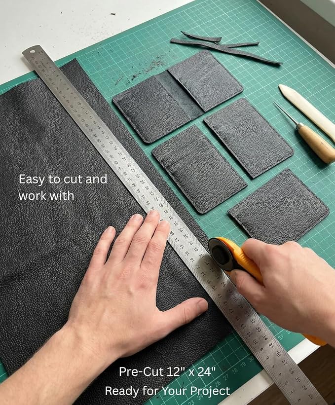 12'' x 24'' Genuine Full Grain Cowhide Leather Sheet — Soft Leather for Upholstery Repair, Handbags, Wallets, Sewing, Crafts, & DIY Projects — 1.1-1.3mm (3oz) Pre-Cut (Black, 5 Pieces)