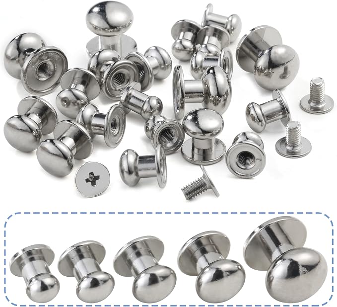 YORANYO 120 Sets Round Head Button Stud Assorted Sizes Button Screw Stud for Leather Chicago Screws Spikes and Studs Silver Leather Rivets for Repair Decorate Clothing Shoes Belts Bags Dog Collars