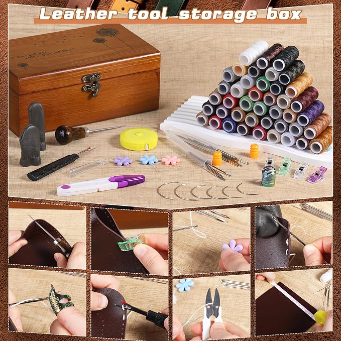 BUTUZE Sewing Kit, Leather Sewing Kit, Upholstery Repair Kit, Leather Sewing Tools with Large-Eye Stitching Needles, Waxed Thread, Leather Stitching Kit for DIY Leather Craft