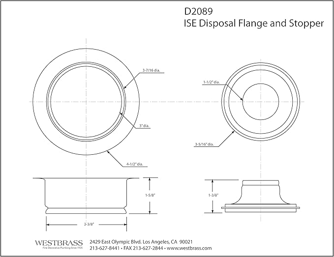 Westbrass D2089-11 4-1/4" Kitchen Sink Waste Disposal Drain Flange and Stopper, Antique Copper