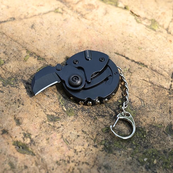 7-in-1 mini outdoor folding multifunctional tool - Small EDC Multitool with Screwdriver Set - portable pocket pendant -Compact Manual Tool (Black stainless steel)