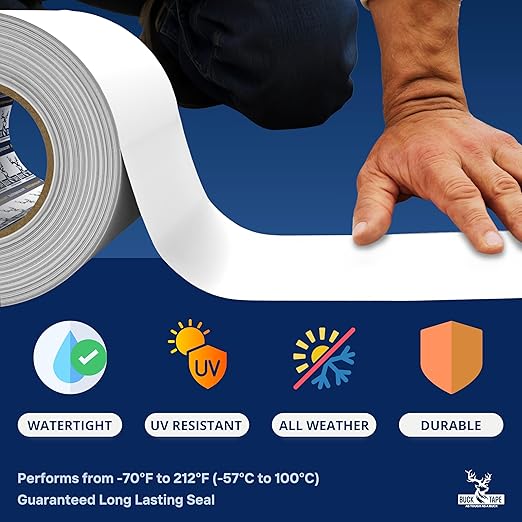 8 Pack Buck RV Roof Sealant Tape – 4 Inch x 55ft, 40 Mil – Waterproof RV Tape for Roof Repair, Seams, Skylights, Vents & Window Leaks on Camper, Trailer & Boat, UV Resistant & Weatherproof, White