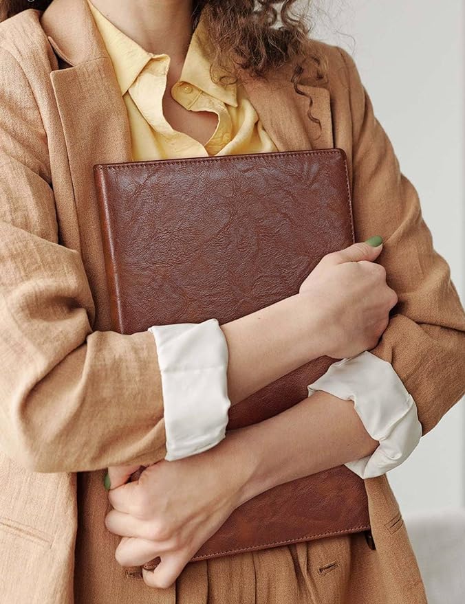 Mymazn Padfolio, Portfolio Folder, Legal Pad Holder, Resume Folder | Faux Leather Binder with Document Organizer, Business Card Holder, Letter-Size Notepad for Interview, Men & Women, Brown