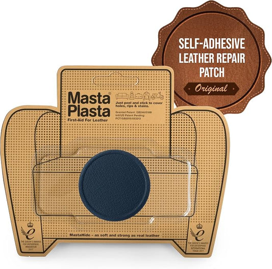 MastaPlasta Premium Leather Repair Patch – 2 Inch Navy Blue Circle – Self‑Adhesive, Upholstery‑Grade, Ready‑to‑Use. Your Professional DIY Repair for Couches, Car Interiors, Bags and More