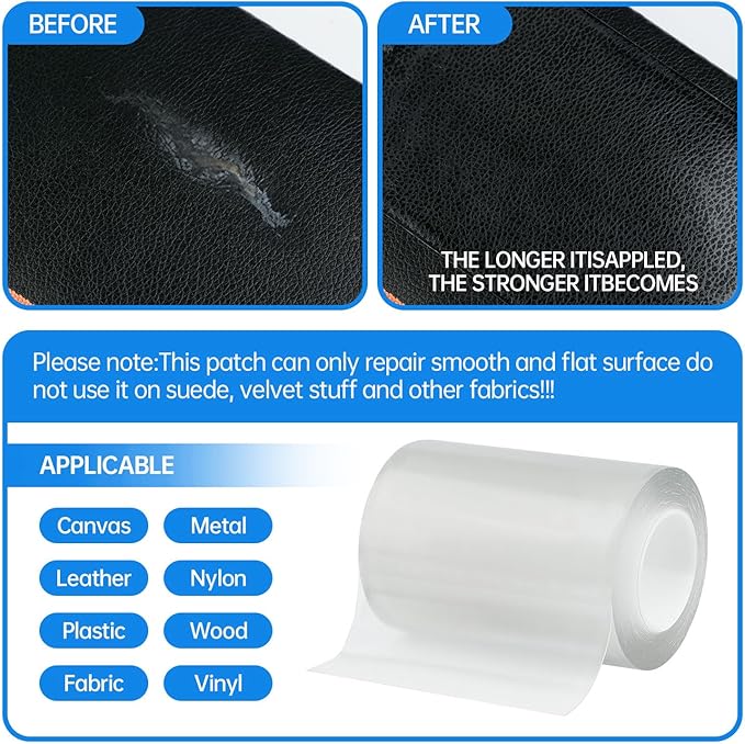 Waterproof Repair Tape,Clear Inflatable Patch Repair Kit for Tent Fabric Awning RV Roof Underbelly Tarp Sail and Boat Cover Outdoor Repair Patch