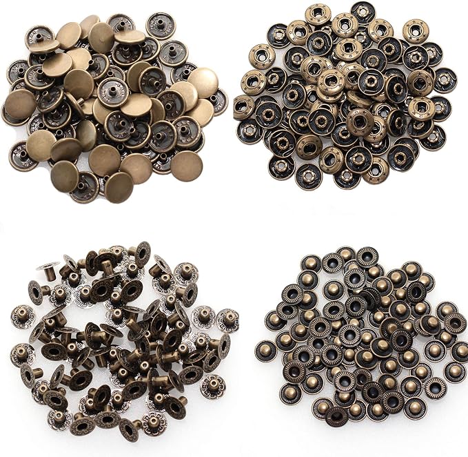 BetterJonny 24 Sets Heavy Duty Leather Snap Fasteners Kit, 15mm Metal Snap Buttons Press Studs Leather Rivets Snaps with 4 Setter Tools for Clothes Bracelet Jackets Jeans, 2 Color