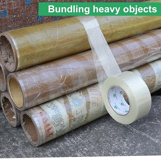 BOMEI PACK Filament Strapping Tape, 5.3 Mil 2 Inch x 60 Yards, Heavy Duty Reinforced Fiberglass Packing Tape, 2 Pack