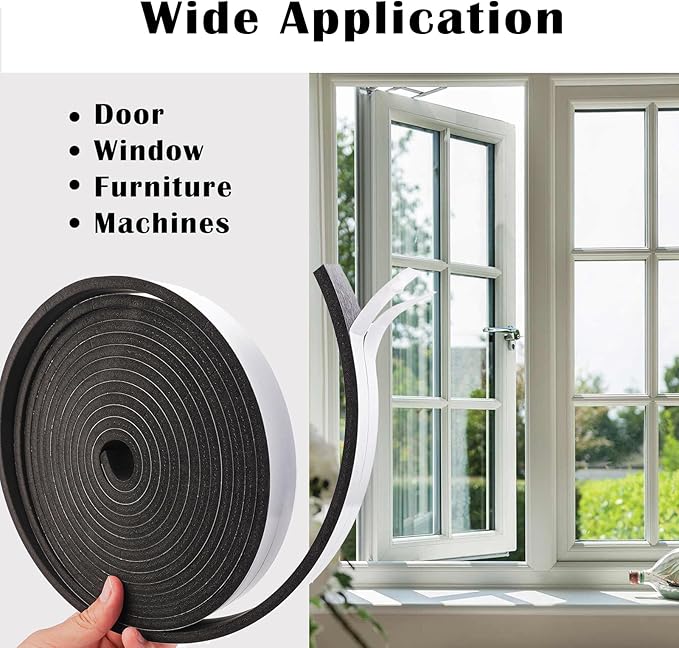 High Density Weather Stripping - 1 Inch Wide x 3/8 Inch Thick, Self-Adhesive Foam Insulation Strip for Door & Window AC, 16.5 Feet