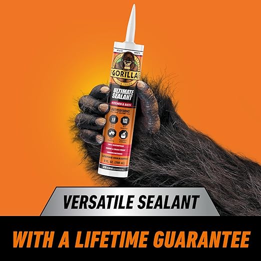 Gorilla Ultimate Sealant Kitchen & Bath Caulk, Paintable & Waterproof, 9 oz Cartridge, White