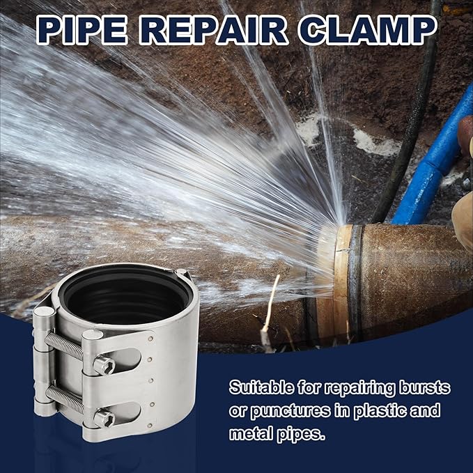 HARFINGTON Pipe Repair Clamp 4-1/4" OD 106mm-112mm 304 Stainless Steel Leak Sealer Emergency Pipe Repair for Plastic Metal Tubing Water Gas Oil Lines, Silver
