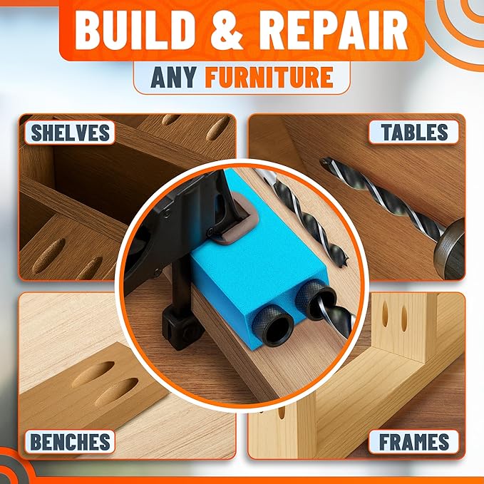 14 Pcs Compact Pocket Hole Jig Kit – Build Strong, Clean Joints with Hidden Screws | Aluminum Pocket Screw Jig with 15° Angle Drill Guide, 6 Bushings 6–10mm, 3 Drill Bits, Stop Rings, Adapter, Case