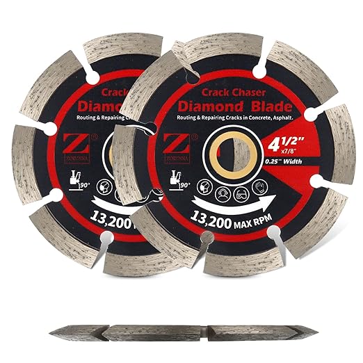 ZORUNNA Diamond Crack Chaser Blade for Concrete 4.5", 2Pcs 1/4" Wide V-Groove Concrete & Asphalt Crack Repair Diamond Blade for Angle Grinder, 7/8" Non-Threaded Arbor