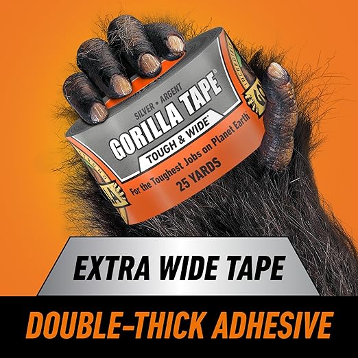 Gorilla Tape Tough & Wide, Silver Tape, 2.88" x 25 yd (Pack of 1) - Heavy Duty and Weather Resistant for Indoor or Outdoor