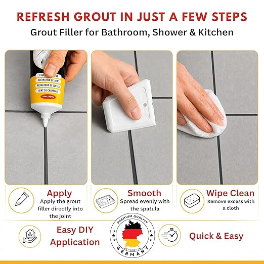 ISPAR Tile Grout Repair Kit – Dark Gray Grout Filler 8.8 oz, Pre-Mixed Grout Repair Paste, Ready to Use Tile Joint Filler for Bathroom & Shower Tile, Includes Spatula