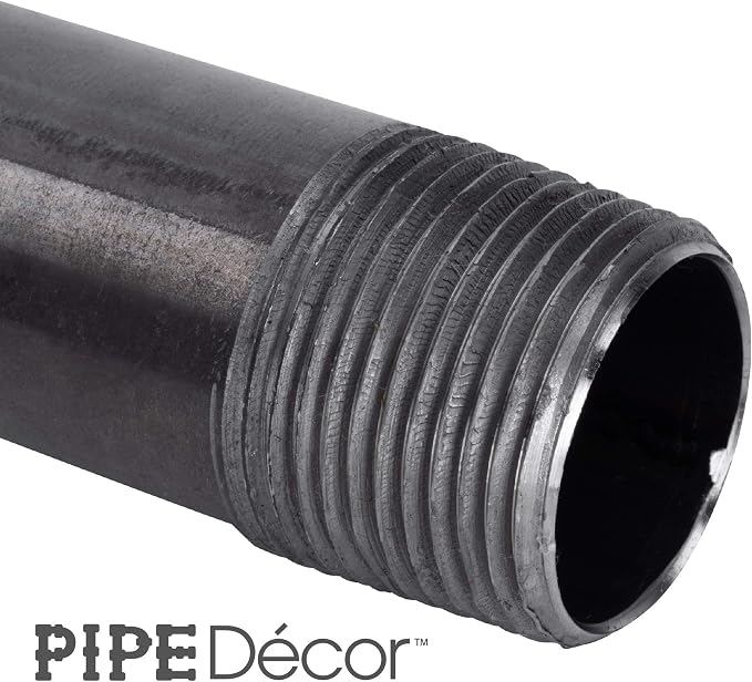PIPE DÉCOR 1/2” x 36” Malleable Cast Iron Pipe Nipple, Pre Cut Connectors, Industrial Steel Grey Fits Standard Half Inch Black Threaded Pipes Nipples and Fittings, Build Vintage DIY Furniture, 4 Pack