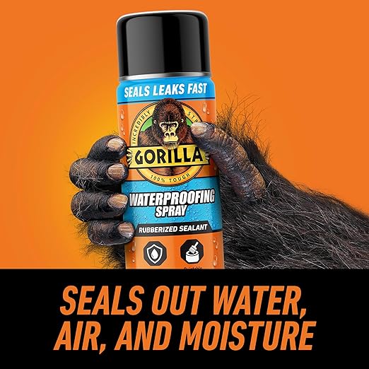 Gorilla Waterproofing Spray Black, Flexible Rubberized Sealant Coating, Paintable UV Resistant, Seals Water Air Moisture, 16 oz (Pack of 6), for Roofs Gutters Skylights RVs Windows & More