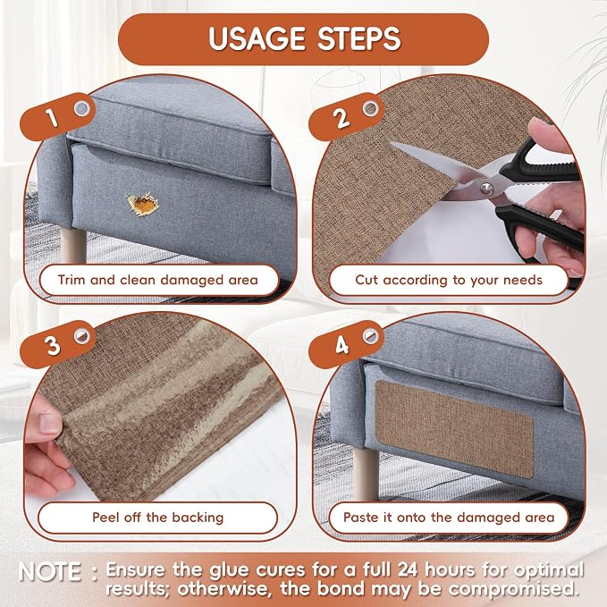 Linen Fabric Repair Tape 16x79 Inch, Self Adhesive Couch Patch Repair Fabric Tape for Furniture, Linen Patch Kit for Couch, Carpet, Upholstery, Chair, Sofa, Cushion, Bag (Light Brown)