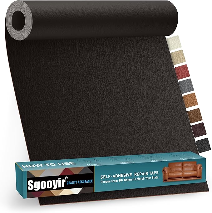 Leather Repair Patch Tape Kit, 16" x 30" Self Adhesive Leather Repair Patch for Furniture, Vinyl Leather Repair Kit for Car Seat, Chairs, Couch, Sofa, Boat Coffee