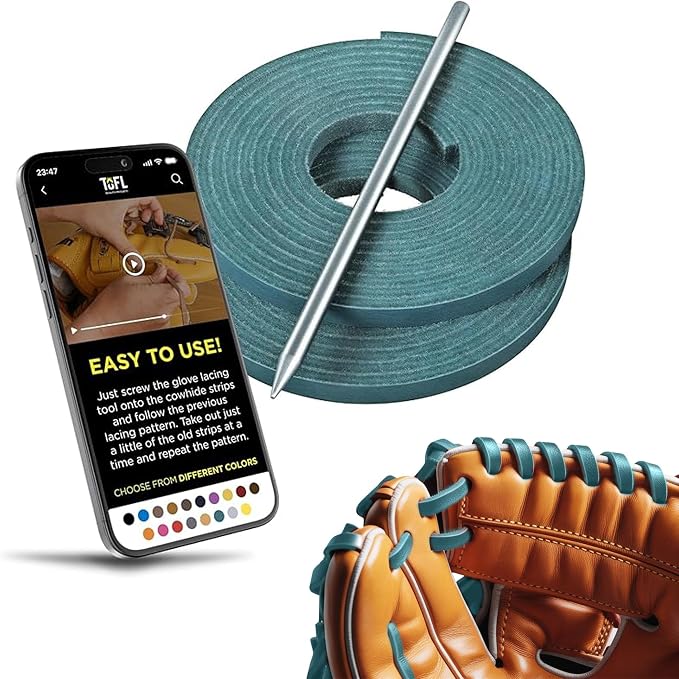 TOFL Softball and Baseball Glove Lace Kit | Mitt Lace Glove Repair Lacing Kit | 2 Leather Laces with Lacing Needle for Catchers Glove