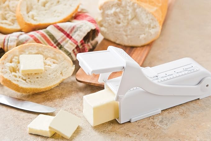 KitchenArt Buttermate Butter Cutter Slicer, Butter Measuring Dispenser and Keeper, White