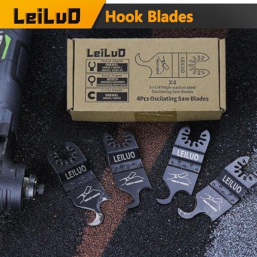 LEILUO 6 Pcs Oscillating Multi Tool Hook Knife Blades for Cutting Carpet Roofing Shingles Cardboard Soft Materials Includes Storage Bag Compatible with DeWalt Makita Ryobi Milwaukee and More